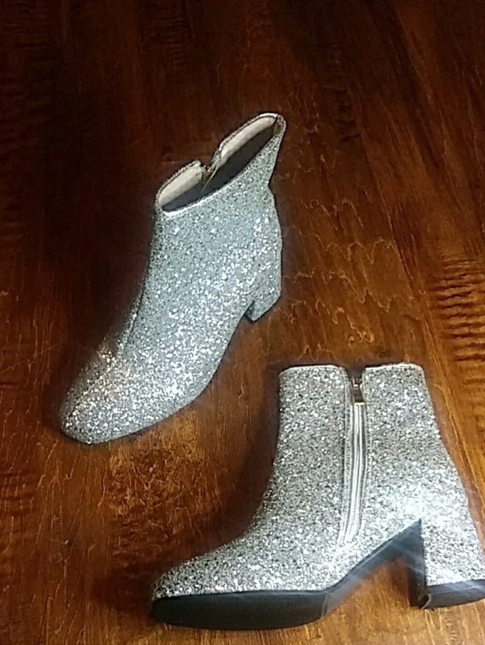 Silver Glitter Block Heel Ankle Boots - Women's